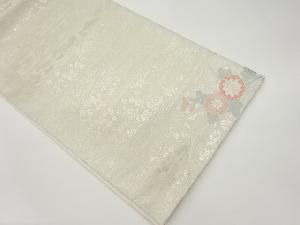 横段に草花模様織出し袋帯